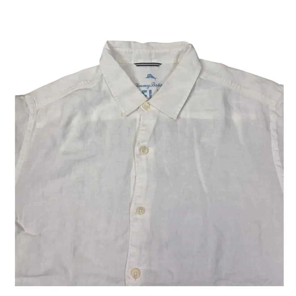 Tommy Bahama Relax Men's XL White Linen Blend Short Sleeve Button Up Shirt